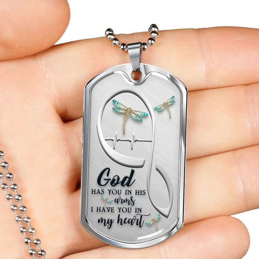 Custom Picture Dog Tag Dragonfly God Has You In His Arms Dog Tag Military Chain Necklace Rakva