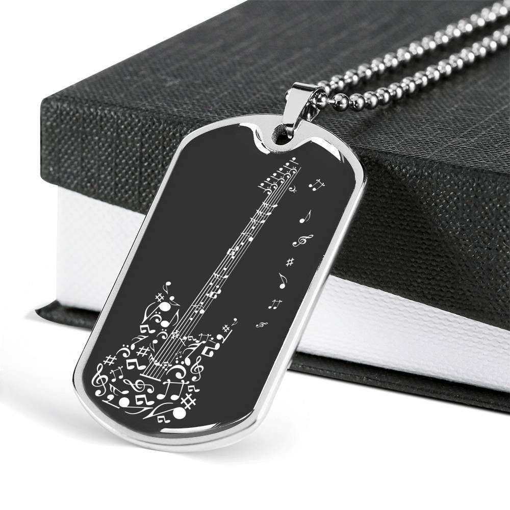Custom Picture Guitar Notes Dog Tag Military Chain Necklace Dog Tag Rakva