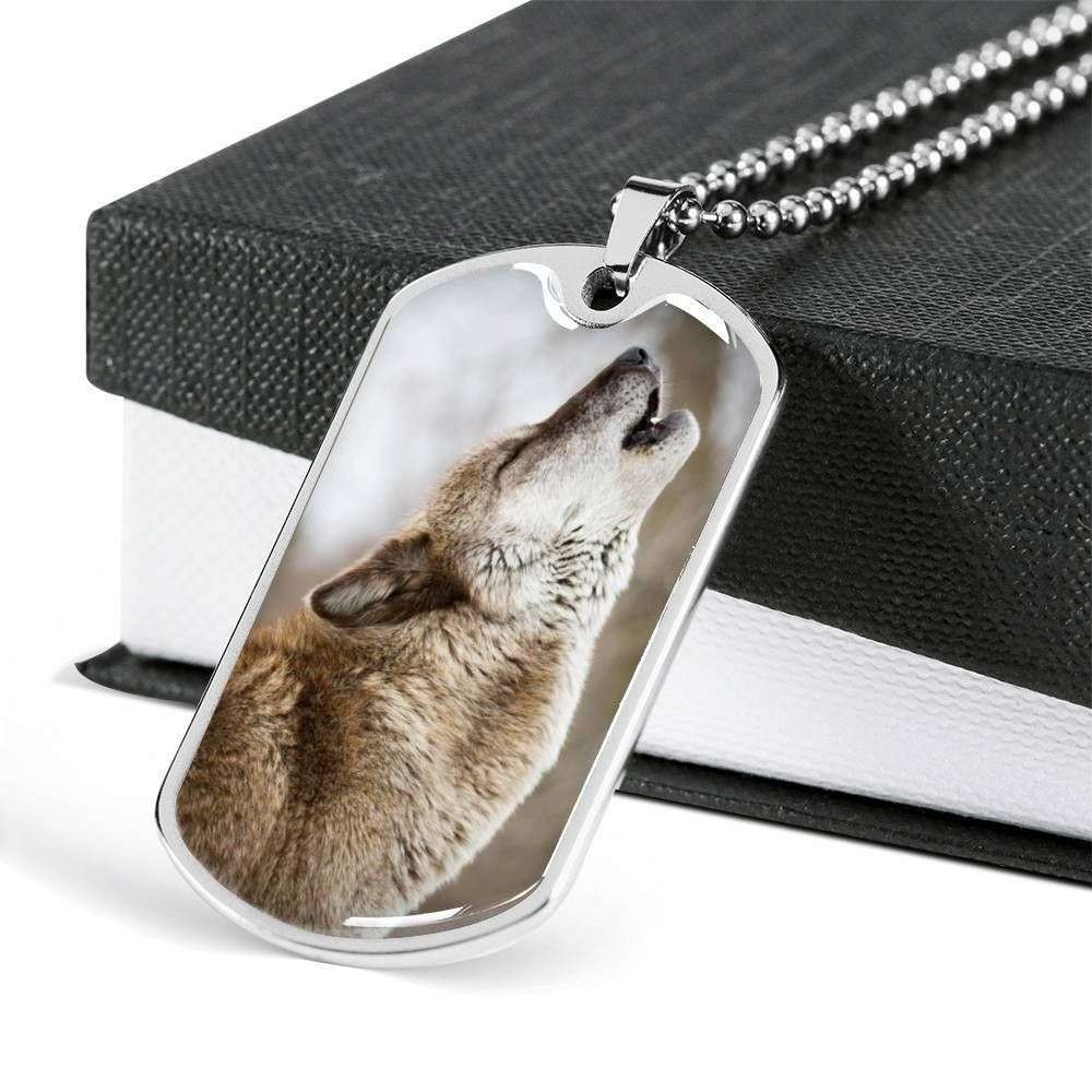 Custom Picture Howling Wolf Dog Tag Military Chain Necklace For Men Dog Tag Rakva