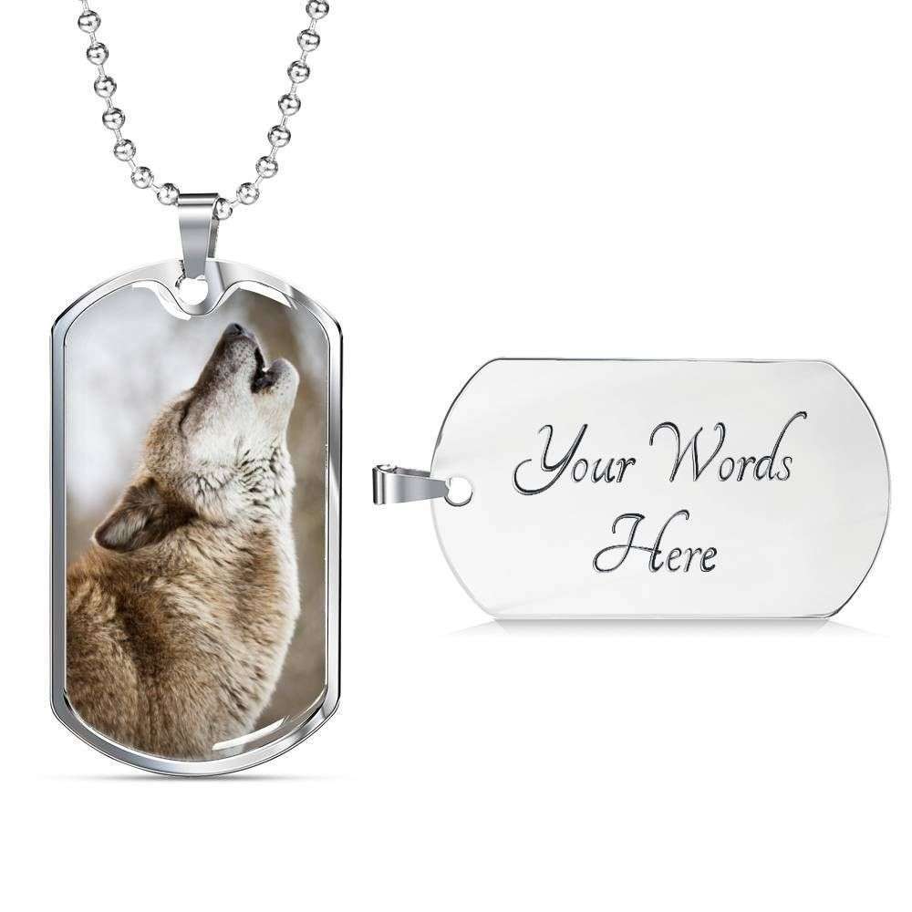 Custom Picture Howling Wolf Dog Tag Military Chain Necklace For Men Dog Tag Rakva