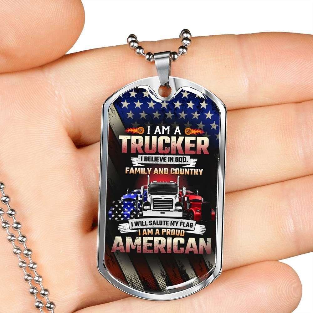 Custom Picture I Am A Trucker Dog Tag Military Chain Necklace Dog Tag Rakva
