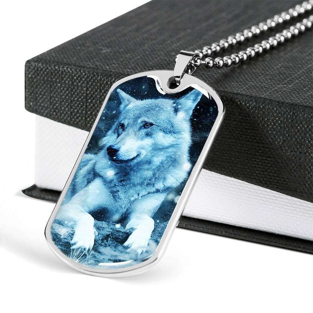 Custom Picture Ice Wolf Dog Tag Military Chain Necklace For Men Dog Tag Rakva
