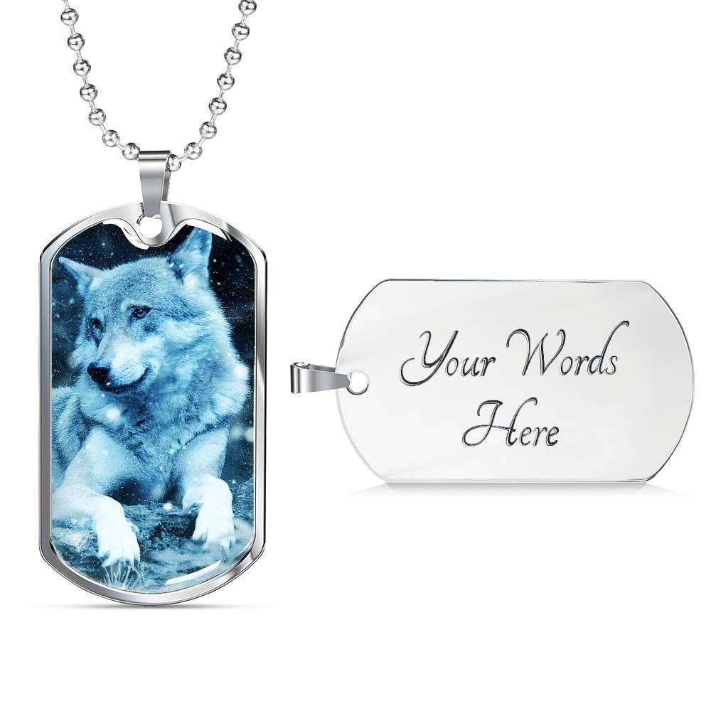 Custom Picture Ice Wolf Dog Tag Military Chain Necklace For Men Dog Tag Rakva