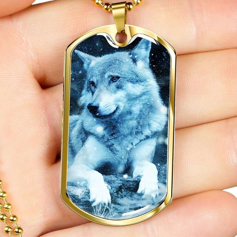 Custom Picture Ice Wolf Dog Tag Military Chain Necklace For Men Dog Tag Rakva