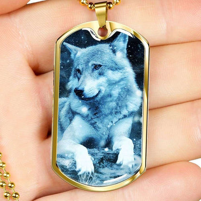 Custom Picture Ice Wolf Dog Tag Military Chain Necklace For Men Dog Tag Rakva