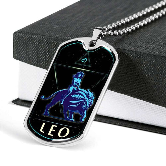 Custom Picture Leo Horoscope Dog Tag Military Chain Necklace Gift For Men Dog Tag Rakva