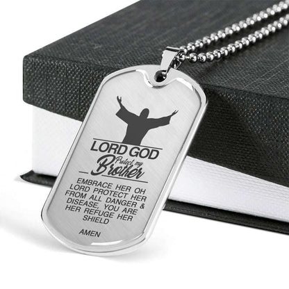 Custom Picture Lord God Protect My Brother Dog Tag Military Chain Necklace Dog Tag Rakva