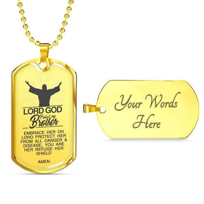 Custom Picture Lord God Protect My Brother Dog Tag Military Chain Necklace Dog Tag Rakva