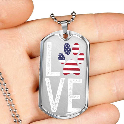 Custom Picture Love Paw American Flag Dog Tag Military Chain Necklace For Dog Lovers Dog Tag Rakva