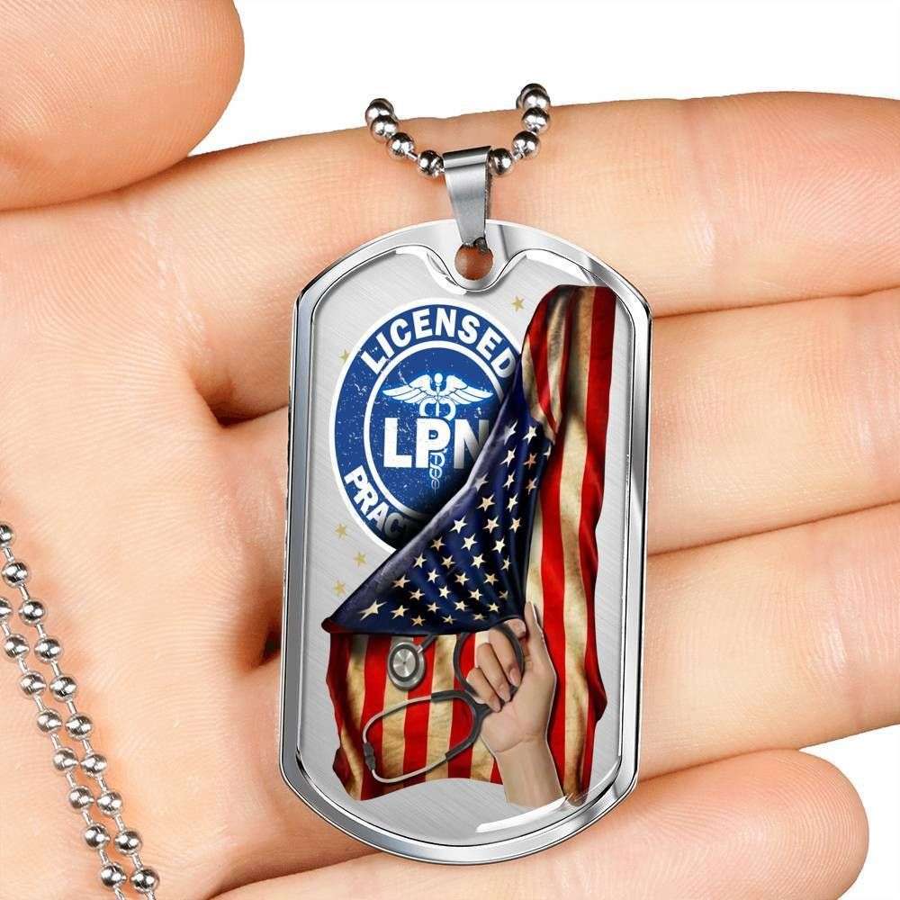 Custom Picture Lpn Us Flag Dog Tag Military Chain Necklace Necklace Dog Tag Rakva