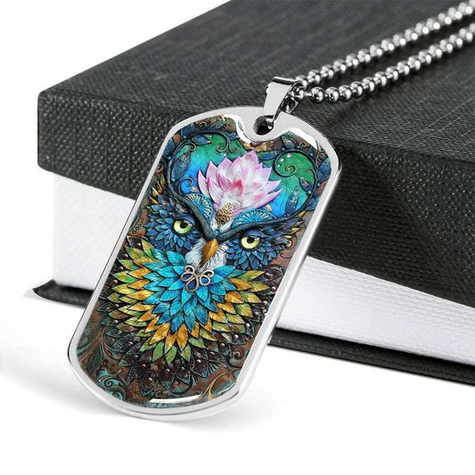 Custom Picture Mysterious Owl Dog Tag Military Chain Necklace For Men Dog Tag Rakva