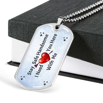Custom Stay Safe Handsome Dog Tag Military Chain Necklace Gift For Him Dog Tag Rakva
