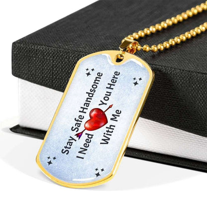 Custom Stay Safe Handsome Dog Tag Military Chain Necklace Gift For Him Dog Tag Rakva