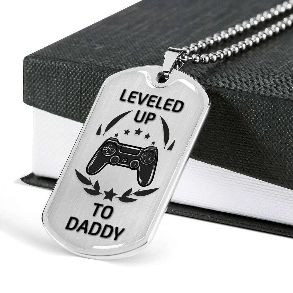 Dad Dog Tag, Custom Father’S Day Giving Dad Leveled Up To Daddy Dog Tag Military Chain Necklace Dog Tag Father's Day Rakva