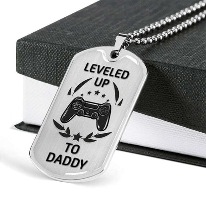 Dad Dog Tag, Custom Father’S Day Giving Dad Leveled Up To Daddy Dog Tag Military Chain Necklace Dog Tag Father's Day Rakva