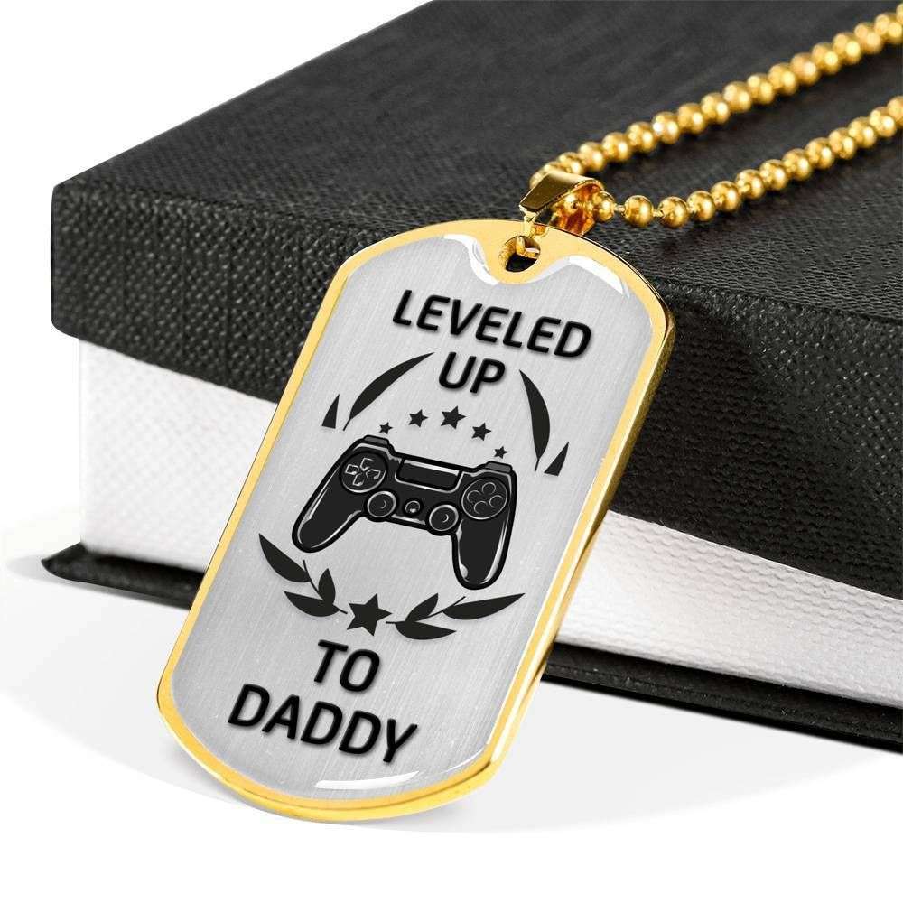 Dad Dog Tag, Custom Father’S Day Giving Dad Leveled Up To Daddy Dog Tag Military Chain Necklace Dog Tag Father's Day Rakva
