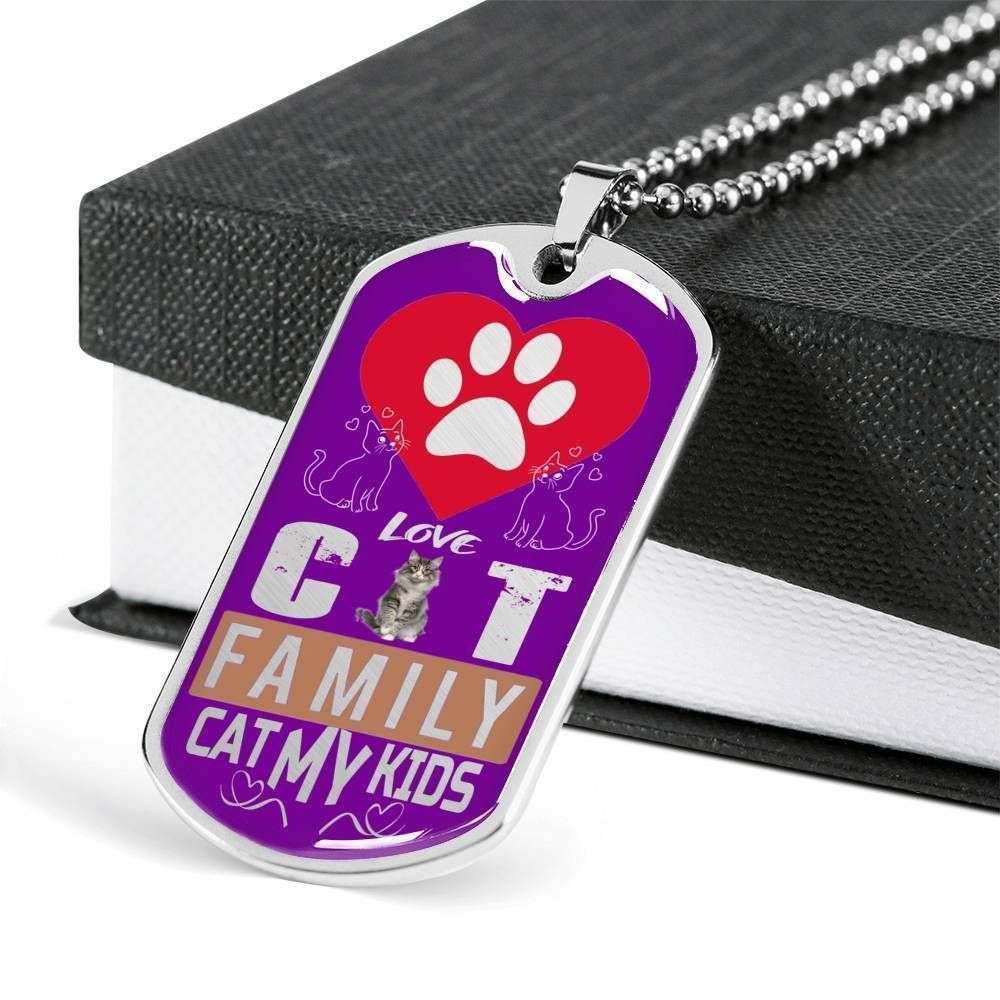 Dad Dog Tag Custom Picture, Cat Family Cat My Kids Dog Tag Necklace Giving Men Father's Day Rakva