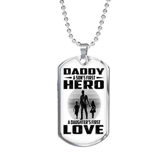 Dad Dog Tag Custom Picture Father’S Day, A Son’S First Hero A Daughter’S First Love Dog Tag Necklace For Dad Father's Day Rakva