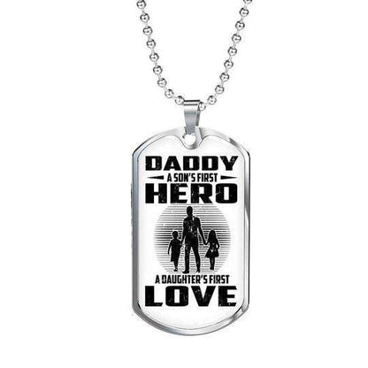 Dad Dog Tag Custom Picture Father’S Day, A Son’S First Hero A Daughter’S First Love Dog Tag Necklace For Dad Father's Day Rakva