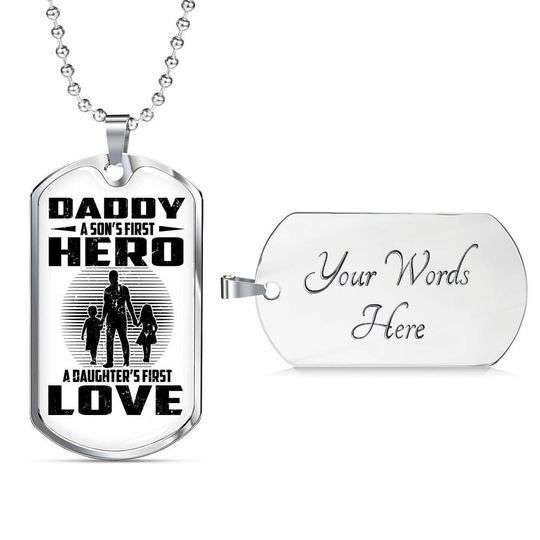 Dad Dog Tag Custom Picture Father’S Day, A Son’S First Hero A Daughter’S First Love Dog Tag Necklace For Dad Father's Day Rakva