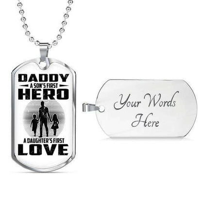 Dad Dog Tag Custom Picture Father’S Day, A Son’S First Hero A Daughter’S First Love Dog Tag Necklace For Dad Father's Day Rakva
