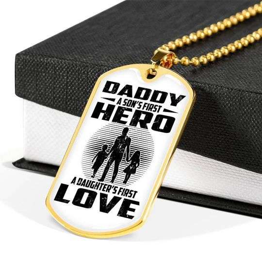 Dad Dog Tag Custom Picture Father’S Day, A Son’S First Hero A Daughter’S First Love Dog Tag Necklace For Dad Father's Day Rakva
