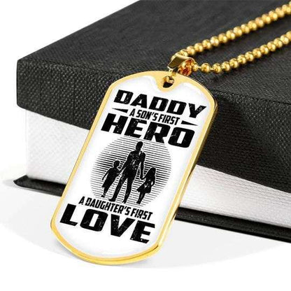 Dad Dog Tag Custom Picture Father’S Day, A Son’S First Hero A Daughter’S First Love Dog Tag Necklace For Dad Father's Day Rakva