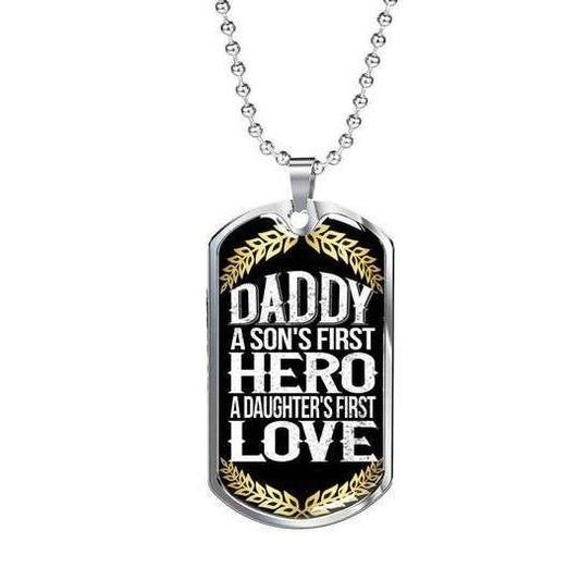 Dad Dog Tag Custom Picture Father’S Day, A Son’S First Hero A Daughter’S First Love Dog Tag Necklace Gift For Dad Father's Day Rakva