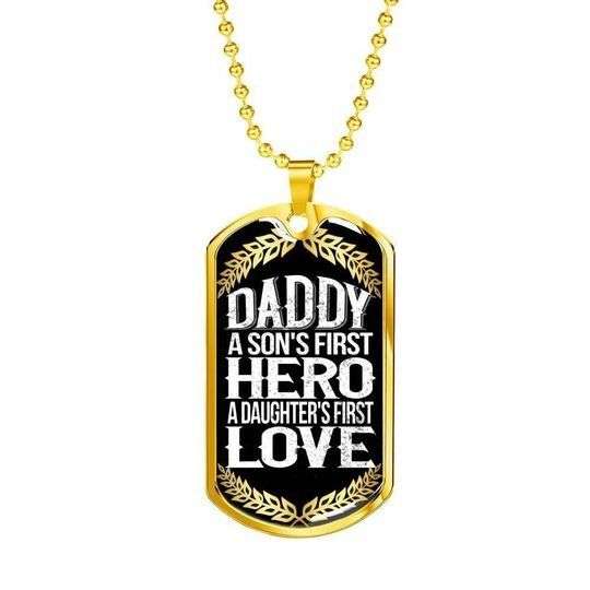 Dad Dog Tag Custom Picture Father’S Day, A Son’S First Hero A Daughter’S First Love Dog Tag Necklace Gift For Dad Father's Day Rakva