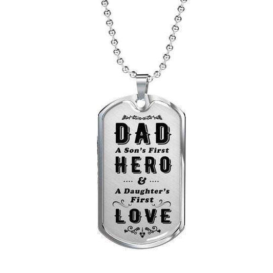 Dad Dog Tag Custom Picture Father’S Day, A Son’S First Hero Daughter’S First Love Dog Tag Necklace Gift For Dad Father's Day Rakva