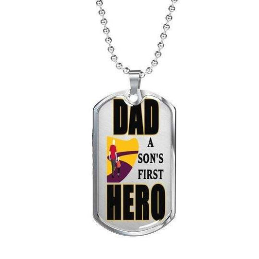 Dad Dog Tag Custom Picture Father’S Day, A Son’S First Hero Dog Tag Necklace Gift For Dad Father's Day Rakva