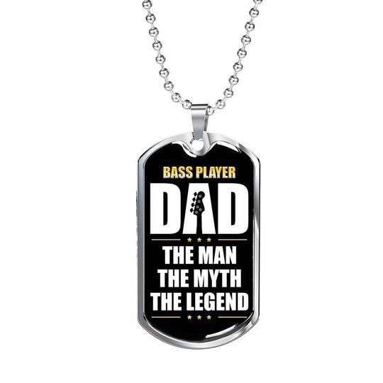 Dad Dog Tag Custom Picture Father’S Day, Bass Player Dad The Man The Myth Dog Tag Necklace Gift For Daddy Father's Day Rakva