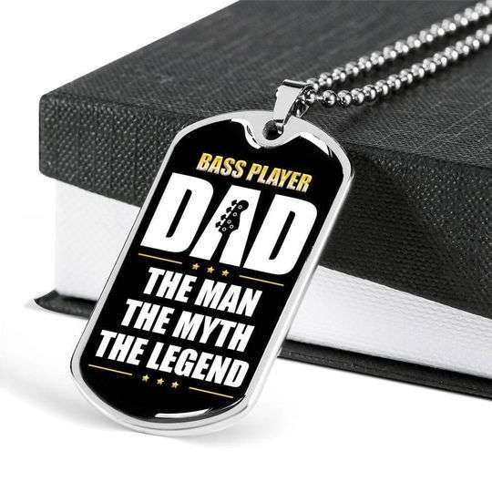 Dad Dog Tag Custom Picture Father’S Day, Bass Player Dad The Man The Myth Dog Tag Necklace Gift For Daddy Father's Day Rakva
