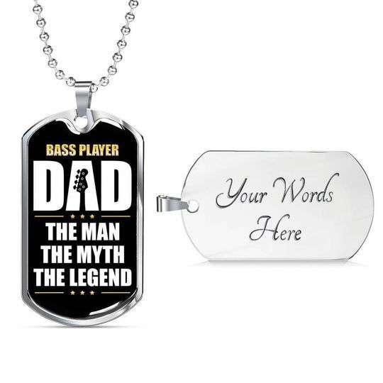 Dad Dog Tag Custom Picture Father’S Day, Bass Player Dad The Man The Myth Dog Tag Necklace Gift For Daddy Father's Day Rakva