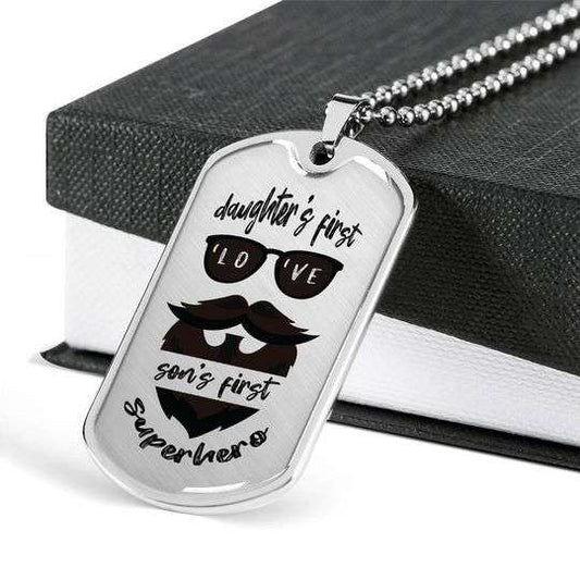 Dad Dog Tag Custom Picture Father’S Day, Beard Daughter’S First Love Son’S First Hero Dog Tag Necklace Gift For Daddy Father's Day Rakva