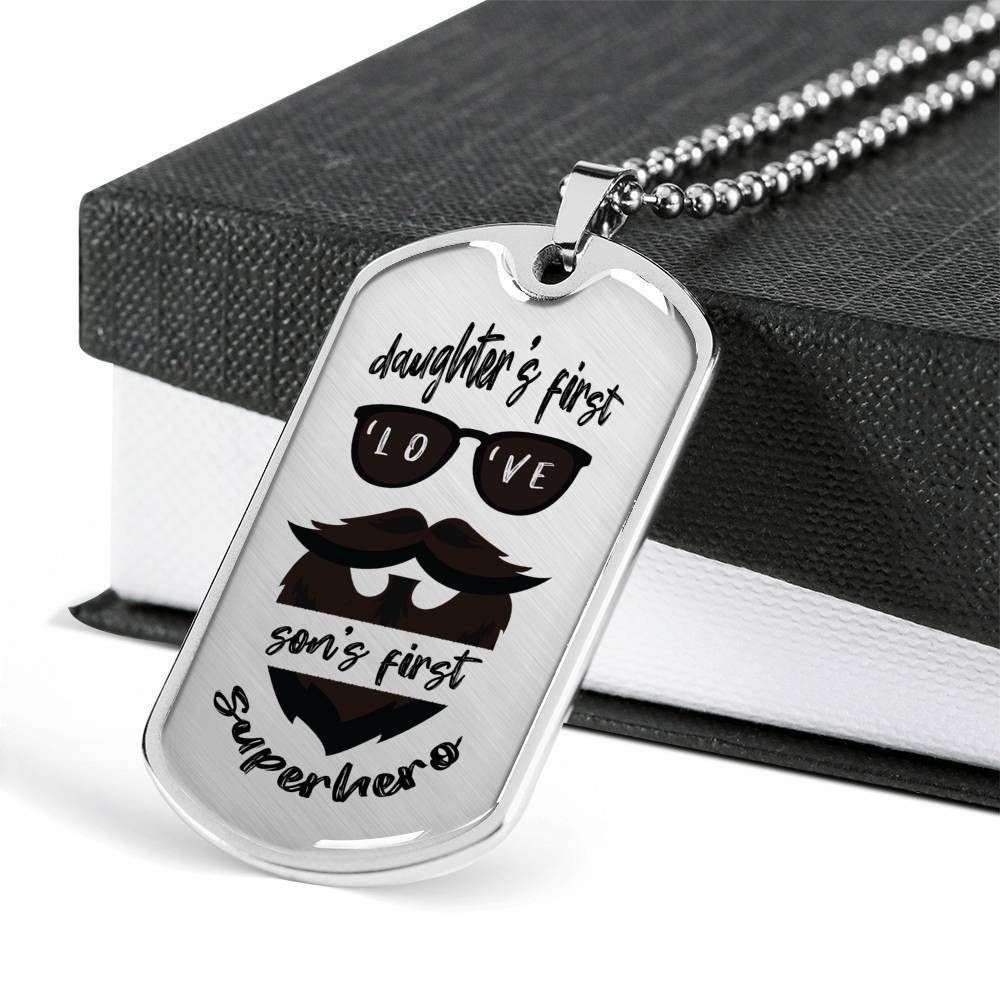 Dad Dog Tag Custom Picture Father’S Day, Beard Daughter’S First Love Son’S First Hero Dog Tag Necklace Gift For Daddy Father's Day Rakva