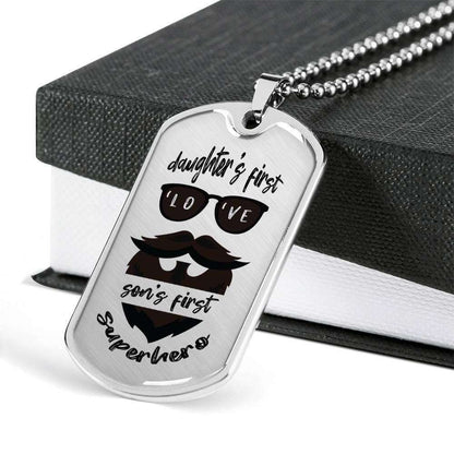 Dad Dog Tag Custom Picture Father’S Day, Beard Daughter’S First Love Son’S First Hero Dog Tag Necklace Gift For Daddy Father's Day Rakva