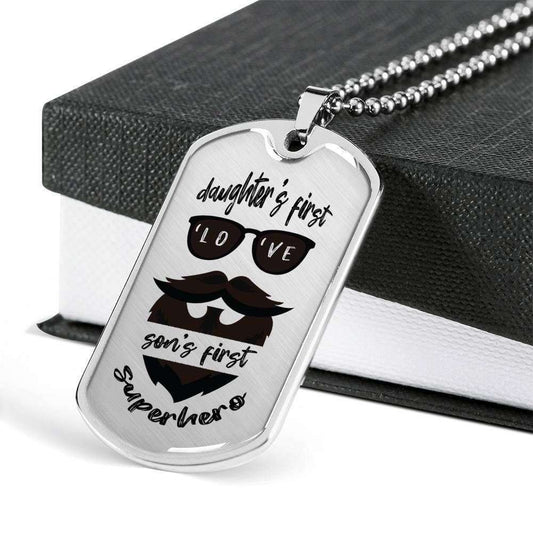 Dad Dog Tag Custom Picture Father’S Day, Beard Daughter’S First Love Son’S First Hero Dog Tag Necklace Gift For Daddy Father's Day Rakva