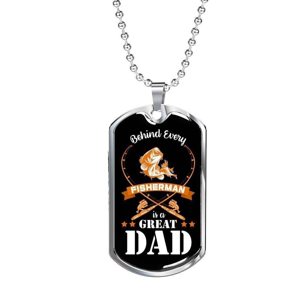 Dad Dog Tag Custom Picture Father’S Day, Behind Every Fisherman Is A Great Dad Necklace Father's Day Rakva