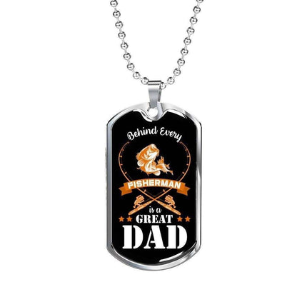 Dad Dog Tag Custom Picture Father’S Day, Behind Every Fisherman Is A Great Dad Necklace Father's Day Rakva