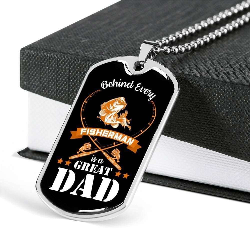 Dad Dog Tag Custom Picture Father’S Day, Behind Every Fisherman Is A Great Dad Necklace Father's Day Rakva