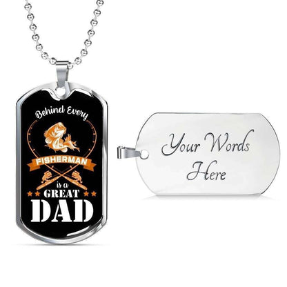 Dad Dog Tag Custom Picture Father’S Day, Behind Every Fisherman Is A Great Dad Necklace Father's Day Rakva