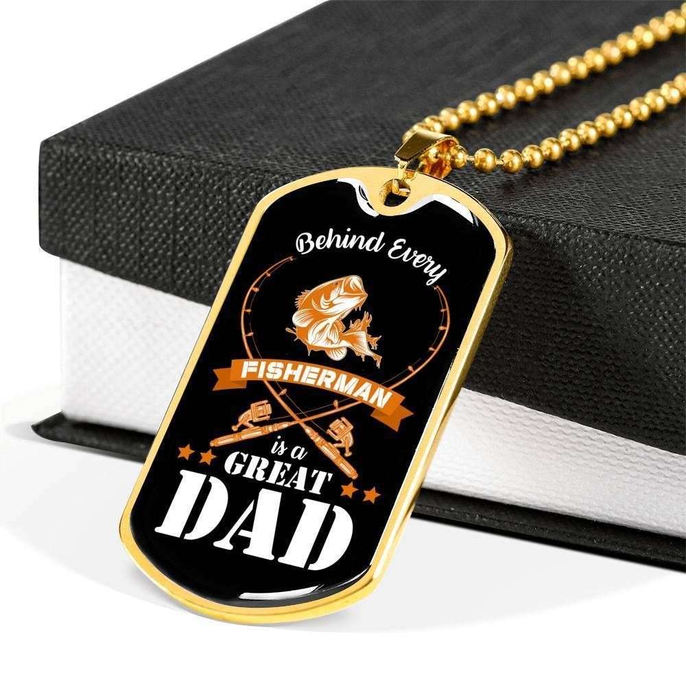 Dad Dog Tag Custom Picture Father’S Day, Behind Every Fisherman Is A Great Dad Necklace Father's Day Rakva