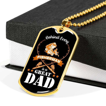 Dad Dog Tag Custom Picture Father’S Day, Behind Every Fisherman Is A Great Dad Necklace Father's Day Rakva