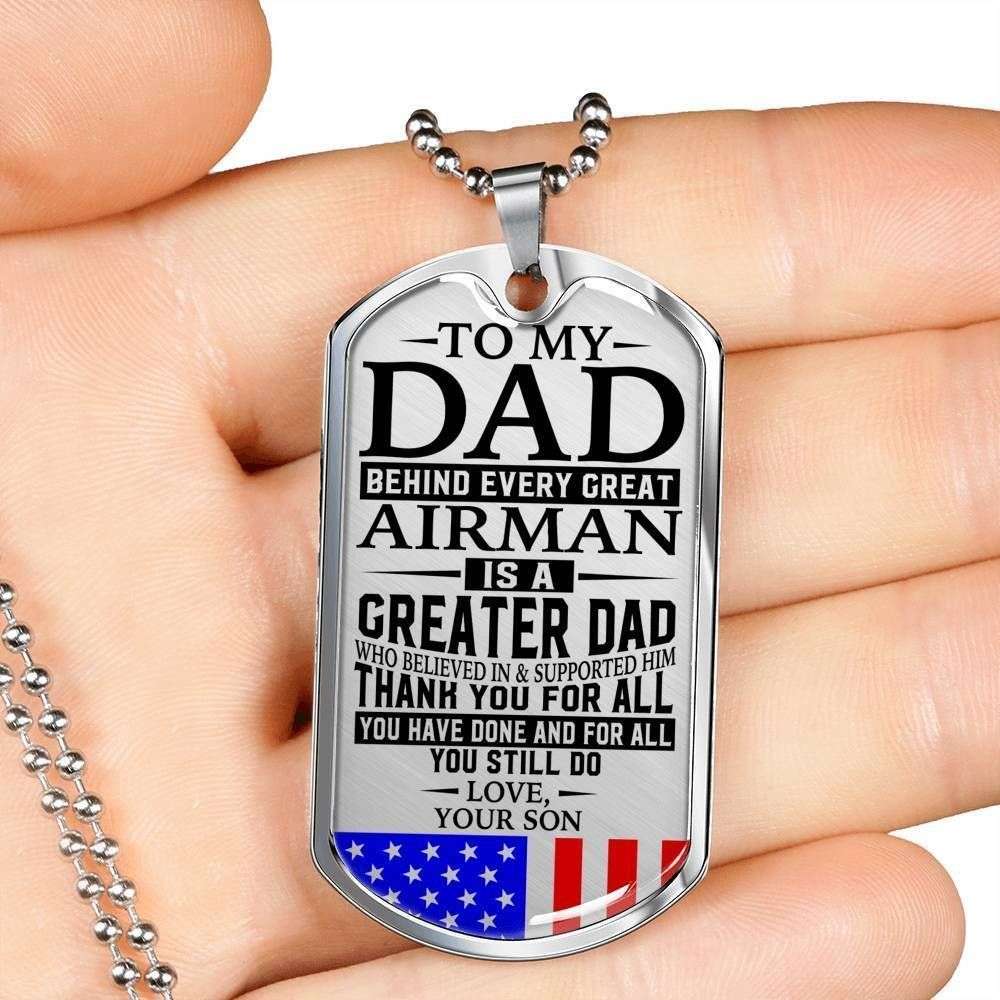 Dad Dog Tag Custom Picture Father’S Day, Behind Every Great Airman Is A Greater Dad Necklace Son Gift For Dad Father's Day Rakva