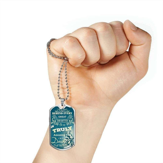 Dad Dog Tag Custom Picture, Father’S Day Behind Every Great Daughter Dog Tag Necklace For Dad Father's Day Rakva