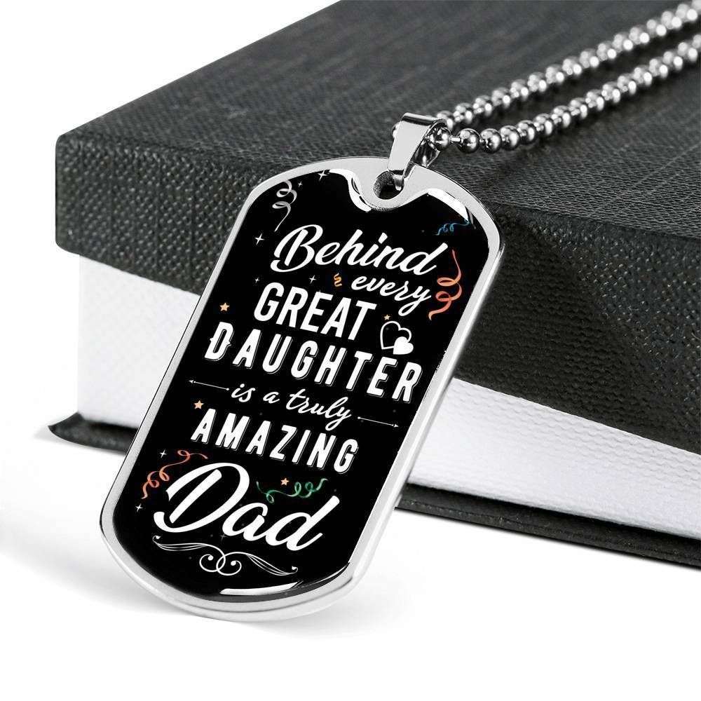 Dad Dog Tag Custom Picture Father’S Day, Behind Every Great Daughter Is A Truly Amazing Dad Gift Necklace For Dad Father's Day Rakva
