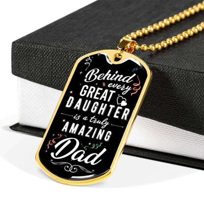 Dad Dog Tag Custom Picture Father’S Day, Behind Every Great Daughter Is A Truly Amazing Dad Gift Necklace For Dad Father's Day Rakva