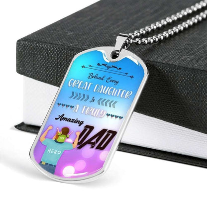 Dad Dog Tag Custom Picture Father’S Day, Behind Every Great Daughter Is A Truly Amazing Dad Necklace For Dad Father's Day Rakva