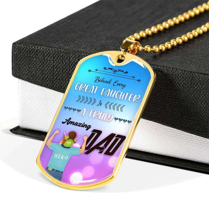 Dad Dog Tag Custom Picture Father’S Day, Behind Every Great Daughter Is A Truly Amazing Dad Necklace For Dad Father's Day Rakva